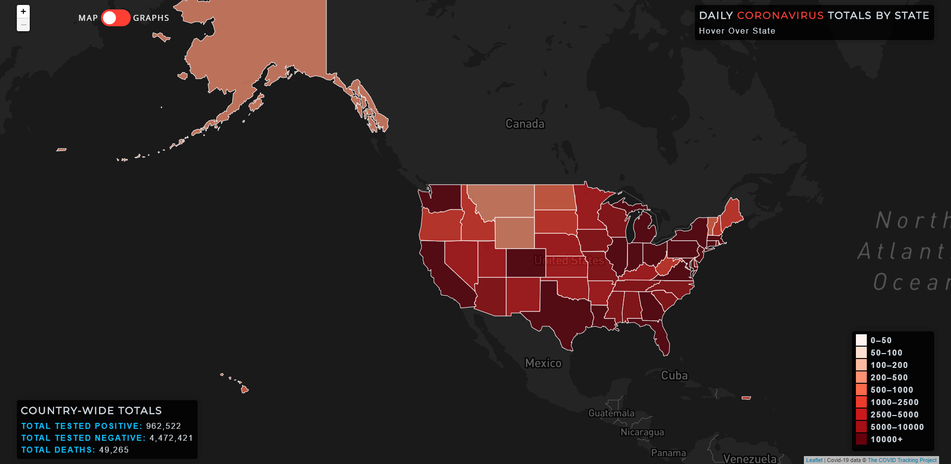 map of us covid case