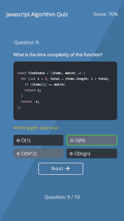 javascript algorithm quiz app screenshot