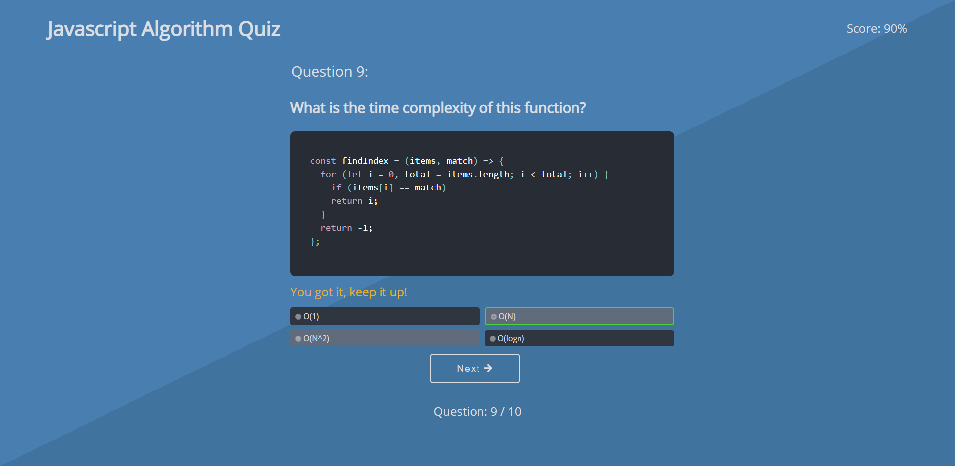 javascript algorithm quiz app screenshot